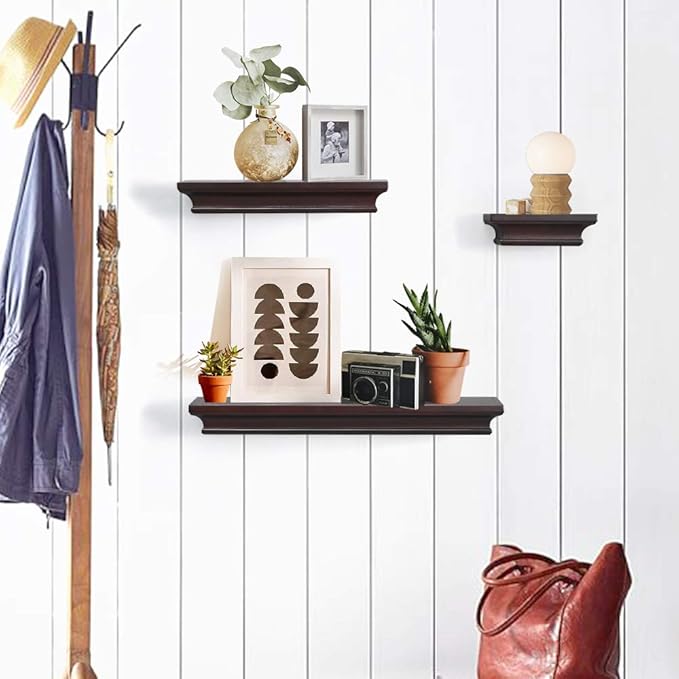 AHDECOR Modern Storage Floating Shelves, Perfect for Enhancing Decor and Organization in Any Room, Espresso Brown, Set of 3