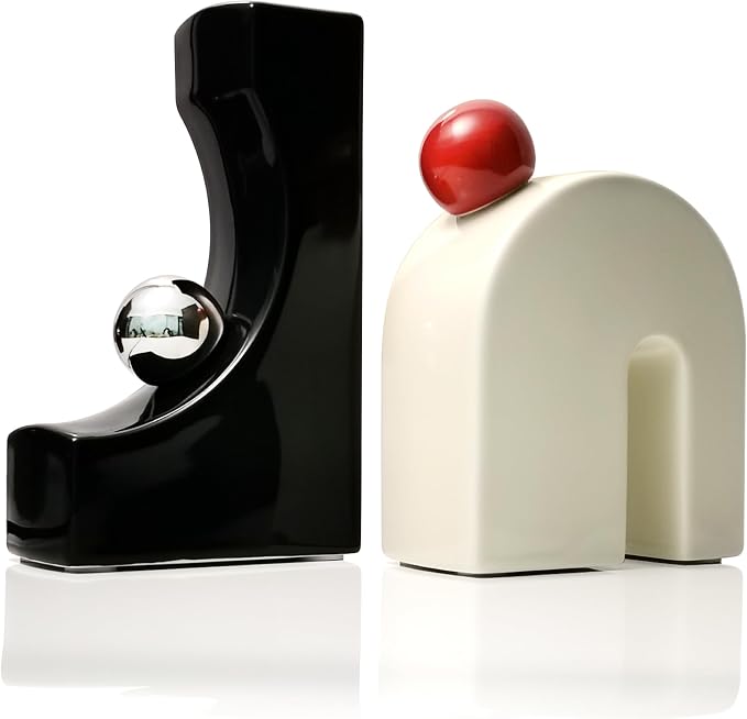 Ceramic Bookends Decorative 1 Pair, Chaos-Proof Shelves, Zen-Proof Mind, Book Shelf Accessories for Book Lovers