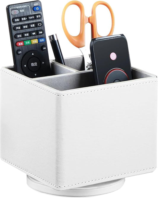 Remote Control Holder PU Leather TV Remote Caddy for Table,360 Swivel Nightstand Organizer for Bedroom Accessories/Bedside Remotes/Media Controllers/Office Supplies,Home Decorations for Living Room