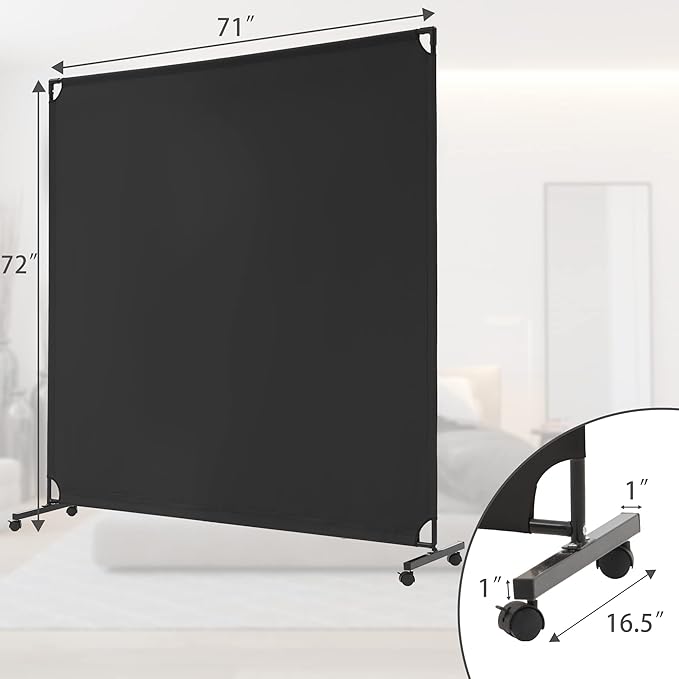 Spurgehom 6FT Single Panel Rolling Room Divider, Partition Privacy Screens with Wheels, Freestanding Fabric Room Panel, Portable Wall Divider for Office, Room, Restaurant, Hospital (Black)