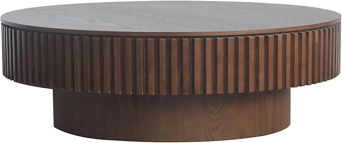 39.37'' Round Coffee Table with Storage, Solid Wood Veneered Modern Drum Coffee Table Accent Tea Table for Living Room, Bedroom, Apartment or Office-Walnut