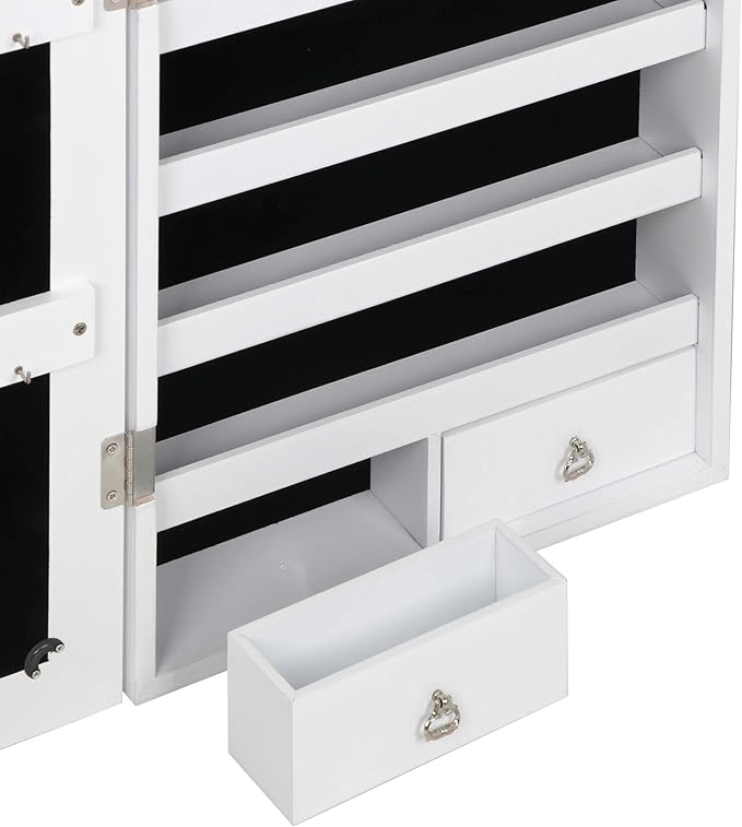 HomGarden Mirror Jewelry Cabinet Lockable Wall/Door Mounted Mirrored Jewelry Armoire Bedroom Living Room Cosmetic Storage Organizer for Accessories w/Keys and Drawers