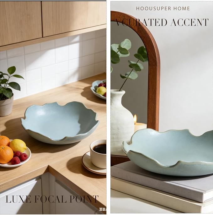 Decorative Bowl, Ceramic Fruit Bowl For Kitchen Counter, Purse Bowl For Dining Table Centerpiece Decor, Key Bowl For Entryway Table Coffee Table Top, Stone Large Luxury Bowls For Home, 9.8"X2.2"