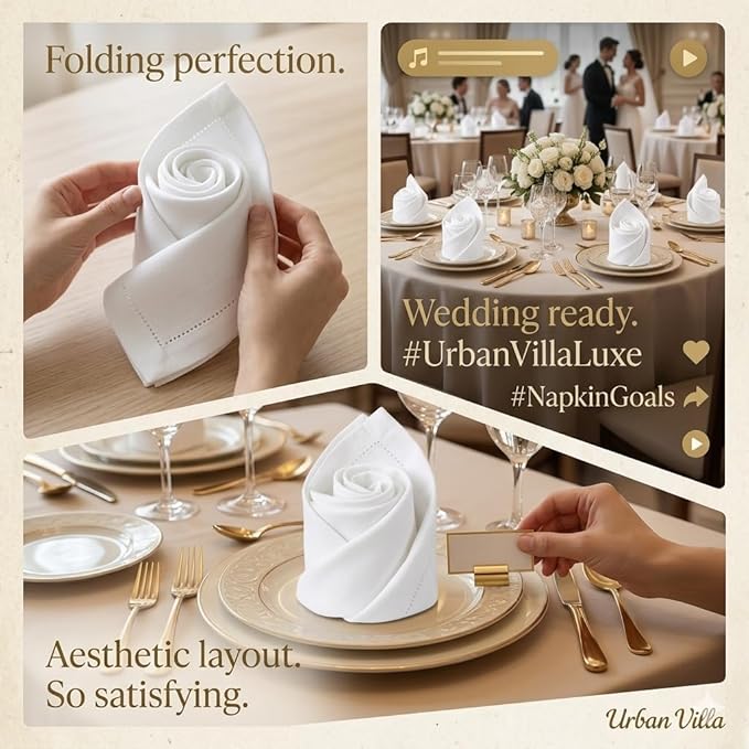 Urban Villa Cloth Napkins 100% Cotton Highly Absorbent Washable Durable Reusable Premium Dinner Napkins Ideal for Gifts for Mothers Day Hotel Farmhouse Parties - White (20" x 20", Set of 10)