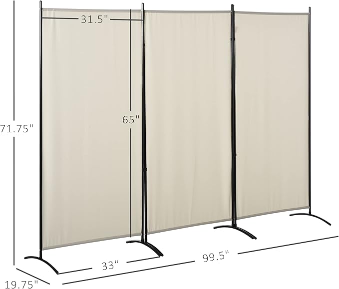 HOMCOM 6 Ft Tall 3 Panel Fabric Room Divider, Freestanding Partition Wall Divider, Folding Privacy Room Separator for Indoor, Home Office, Beige