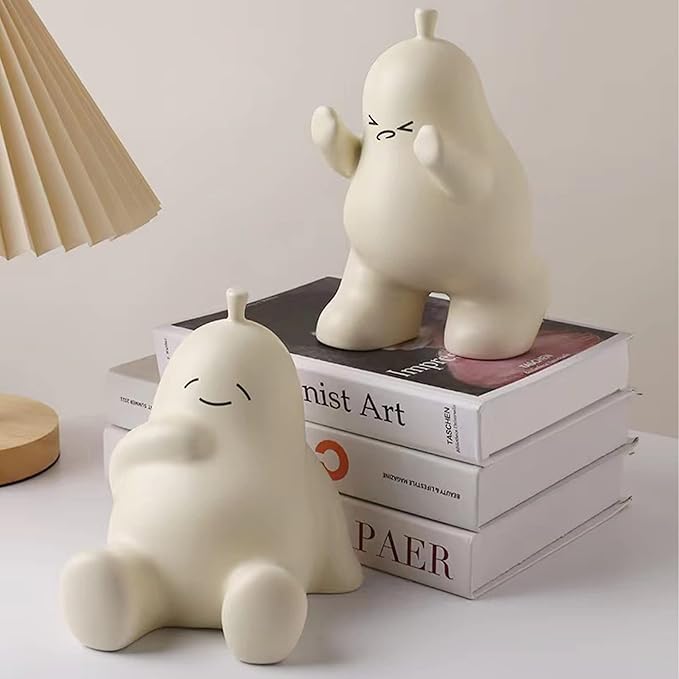 Linxia Pear Bookends Vanilla White Ceramic Creative Bookends for Shelves Book Holder Stopper for Books/Movies/CDs/Video Games (1 Pairs) Backrest Style