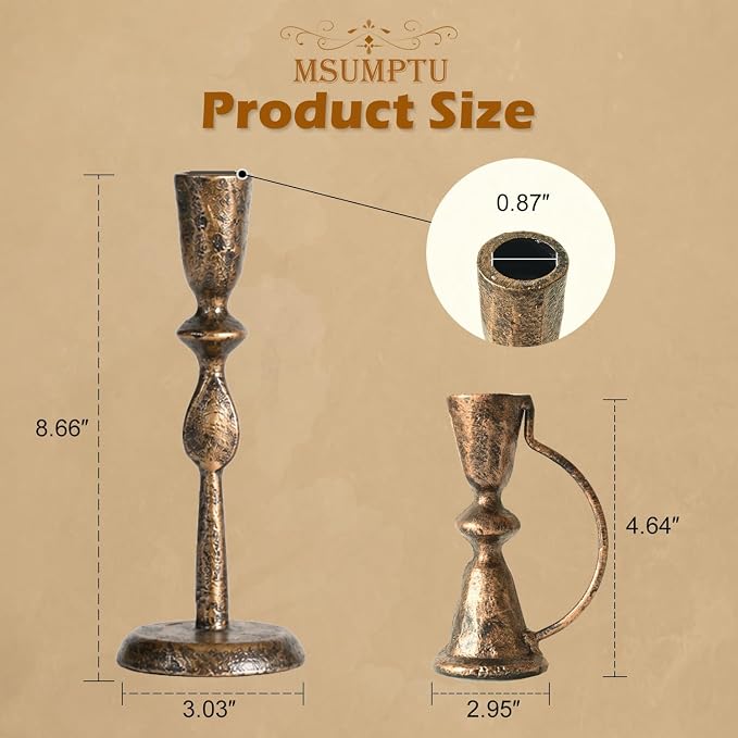 Candle Sticks Holder Decor, Set of 2 Vintage Autumn Copper Candle Holders, Modern Decorative Tapered Candlestick Holders Centerpiece for Dining Table Centerpiece, Wedding, Party Decor