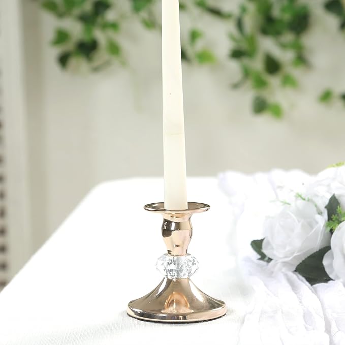 Efavormart 6 Pack Gold Metal Taper Candle Holders with Crystal Ball, Elegant 3.5" Vintage Candle Stick Stands