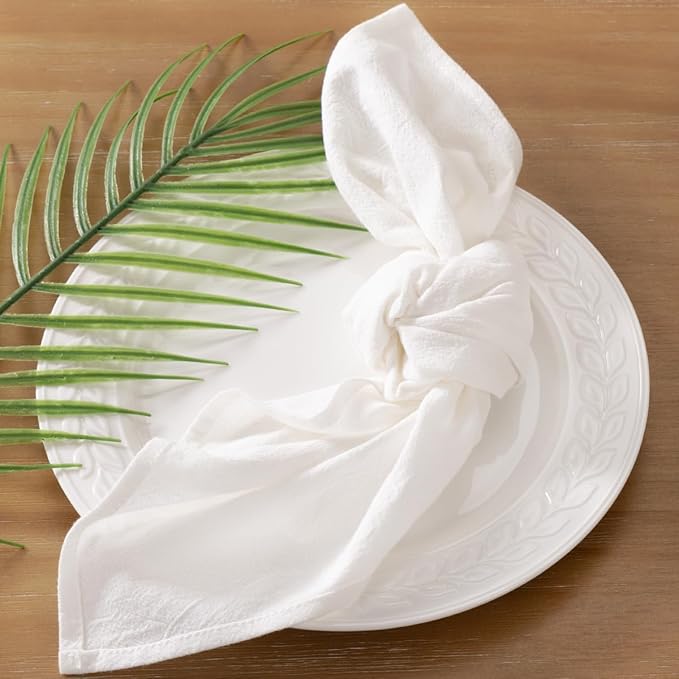 Socomi Cloth Napkins White Ivory Summer Washable Reusable Bulk Linen Cotton Napkins Set of 6 17"x17" for Wedding Party Bridal Baby Shower Birthday Dining Table Decorations