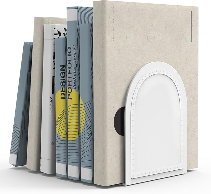 4 Pair Book Ends Metal BookEnds Universal Economy Bookend (White, 4 Pair)