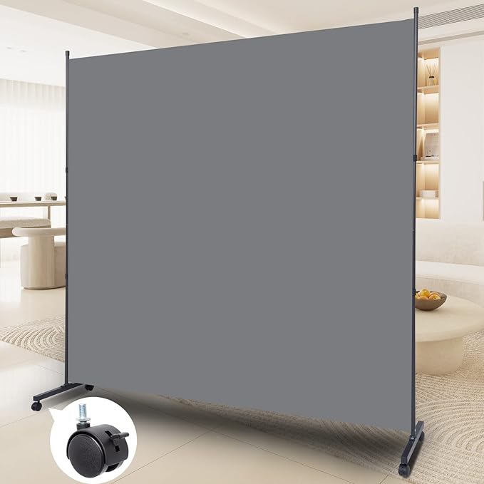 Room Divider Single Panel Partition Room Dividers/Wheels, 71'' Wide Portable Room Divider Screen, Upgrade Fabric Wall Divider for Room Partition Privacy for Space Separation Separator Home Office Grey