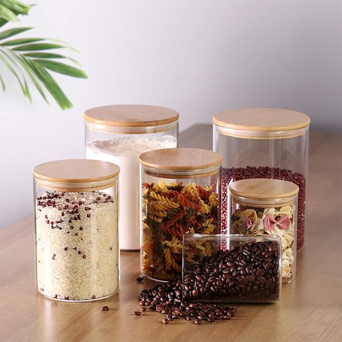 Tzerotone Glass Flour and Sugar Containers, Set of 3 Large Glass Flour Canister with Airtight Lids, Pantry Storage Containers for Suger, Rice, Salt (100 OZ/54 OZ/27 OZ)