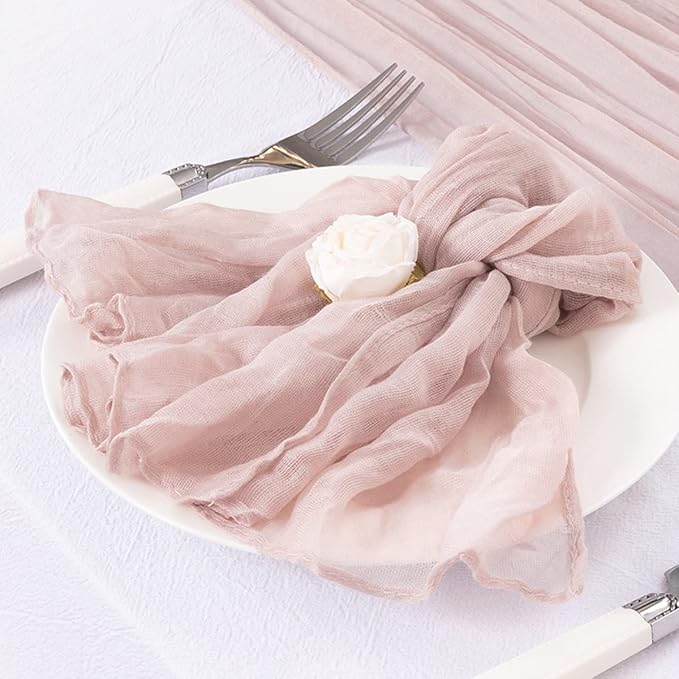 DeZerlor 12 Pack Pink Cheesecloth Napkins Summer Cloth Napkins Set of 12 Dinner Napkins Bulk Bulk 21x21 Inches for Wedding Bridal Shower Baby Shower Parties