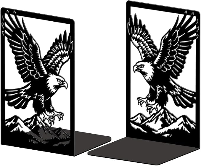 Peacoblue Metal Bookends for Shelves, Modern Decorative Heavy Duty Study Book Ends Stoppers for Office, Desk, Shelf, Room 5.3"x4.3"x7.9" Cast Iron Simple Tall Bookends 1 Pair (Eagle)