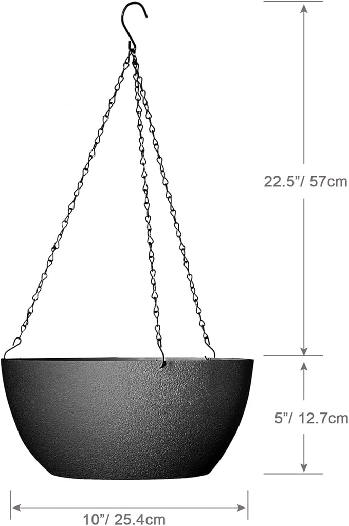 WSMKSZ 10 inch Hanging Planters for Outdoor Indoor Plants with Drainage Holes and Chain, 2 Pack Round Hanging Flower Pots for Garden Home Porch Decor, Black