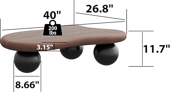 40" Cloud Coffee Table for Living Room Irregular Coffee Table Modern Low Coffee Tables Cute Small Center Table with 3 Ball Legs for Small Space Apartment Walnut & Black