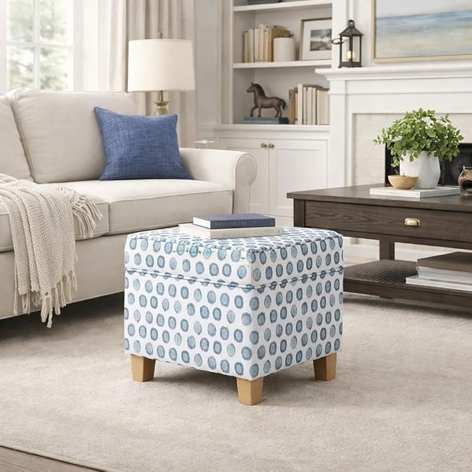 Homepop Classic Square Storage Ottoman with Lift Off Lid | Ottoman with Storage for Living Room & Bedroom, Small Multi Green Medallion Ikat Print