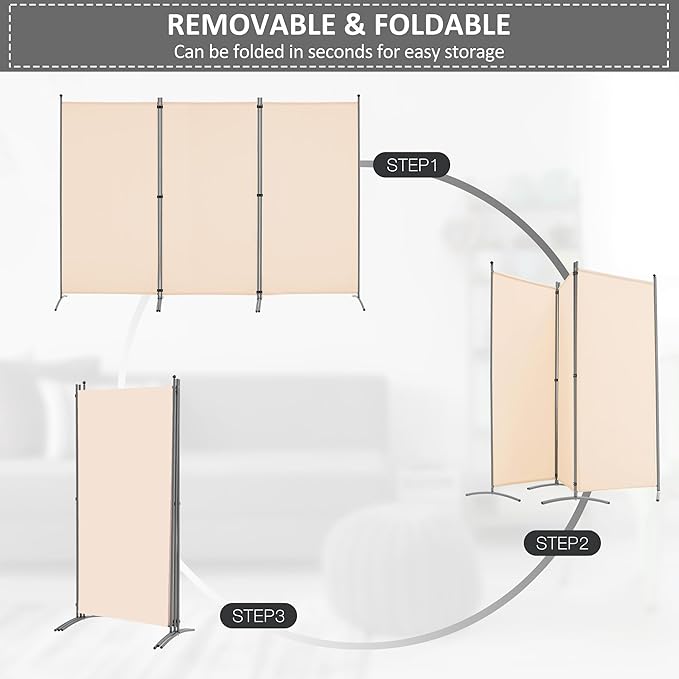 Spurgehom 3 Panel Room Divider Folding Partition Privacy Screens, Freestanding Fabric Room Panel Portable Room Partition Wall Dividers for Home Office Restaurant, 102" W X 71" H (Beige)