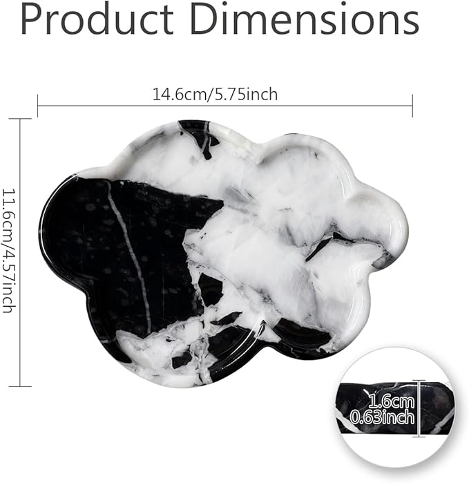 Natural Marble Tray Cloud Shape Vanity Trays, Jewelry Trays Holder Dish for Bathroom Countertop Home Decor Gift Black-White