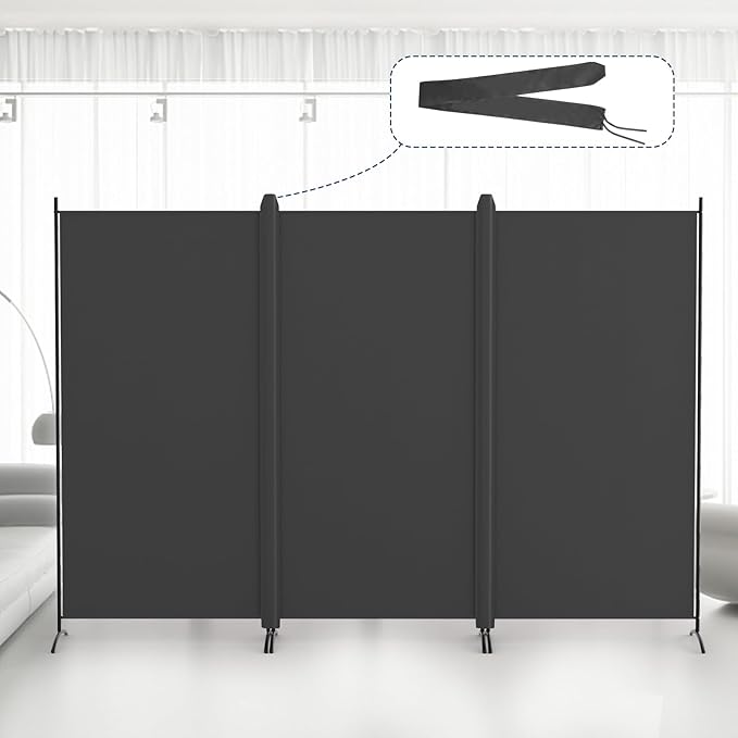 Kokorona 3 Panel Room Divider, 6FT Tall Folding Privacy Screen Wall Dividers, Portable Privacy Screen Freestanding Room Divider for Room Separation, Included - Cover Strips, Grey, 102''W x 71''H