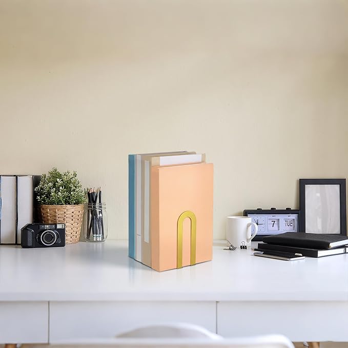 Chunful 24 Pcs Gold Modern Metal Book Ends for Shelves Decorative Small Bookends Book Shelf Organizer Minimalist Design Stopper to Hold Books for Back to School Home Office(5.5 * 3.75 * 2.25 Inch)