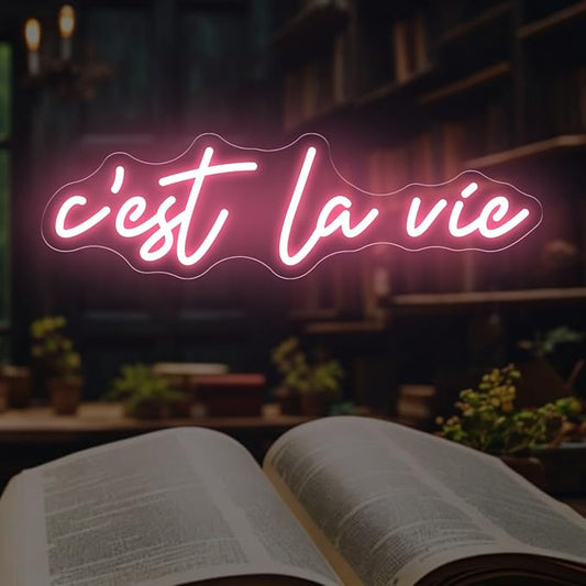 C’est La Vie Neon Sign, Cozy LED Neon Light for Wall Decor, Dimmable USB Sign for Girls Bedroom Dorm Room Vanity, Aesthetic Cozy Room Decor for Women and Teen Girls, 17.7x5.1"