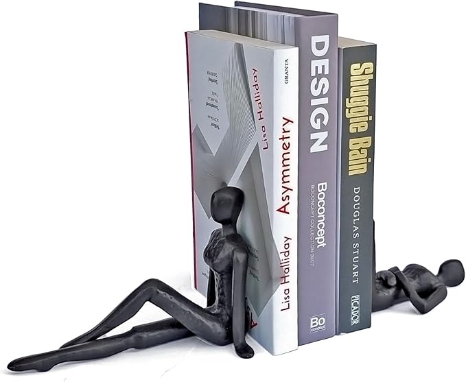 Ambipolar Yoga-Style Black Decorative Bookends, Cast Iron Book Stand to Hold Books Heavy Duty, Book Stoppers for Home Decor, Office Desk, Living Room Decor