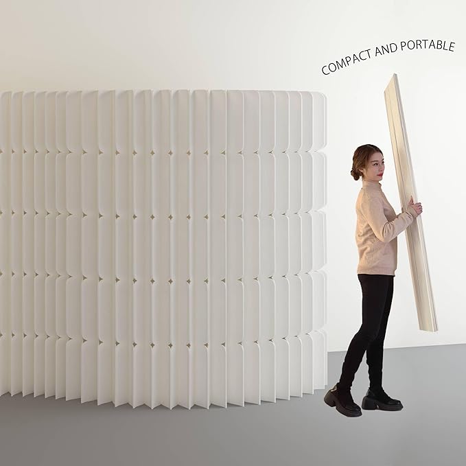 Foldable Paper Room Divider - Portable Accordion Privacy Screen, Freestanding Partition for Living Room & Home Office, Easy to Assemble as Room Divider or Backdrop Wall (H102.3in * L157.5in)