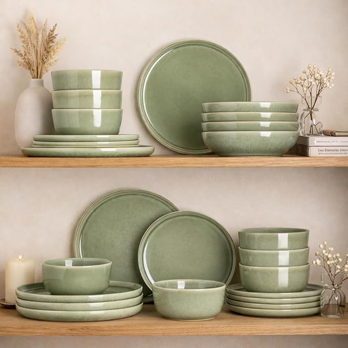 AmorArc Stoneware Dinnerware Sets for 4,Round Reactive Glaze Ceramic Plates and Bowls Set,Highly Scrath Resistant | Dishwasher & Microwave Safe Dishes Set,Service for 4 (12pc)