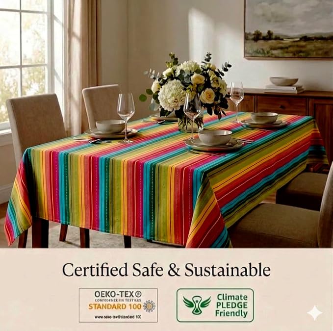 Urban Villa Table Cloth Kitchen Dining Tabletop Cover 100% Cotton 60x102 Inches Rectangle Tablecloth Washable Reusable Ideal for Hotel Restaurant Farmhouse Wedding Holiday Dinner Parties - Red Multi