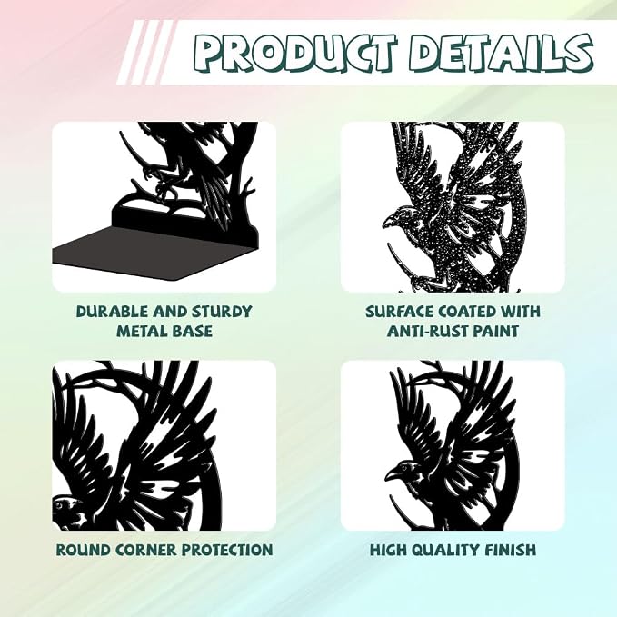 Peacoblue Metal Bookends for Shelves, Modern Decorative Heavy Duty Study Book Ends Stoppers for Office, Desk, Shelf, Room 5.3"x4.3"x7.9" Cast Iron Simple Tall Bookends 1 Pair (Moon and Crow)