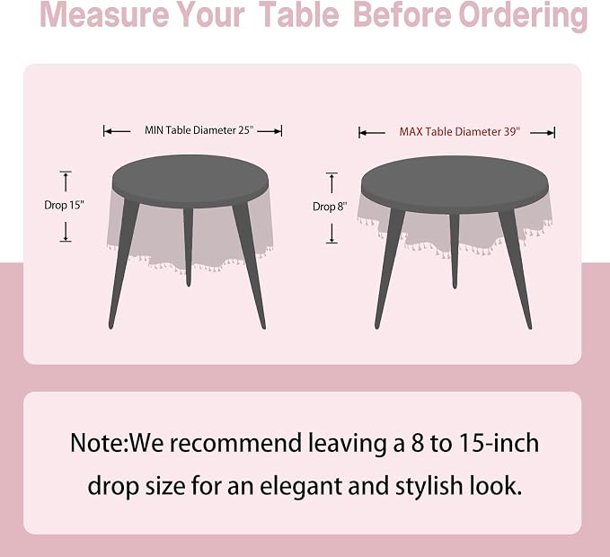 Alsoo Pink Tablecloth Round Table 55" x 55" Linen Look Texture Cotton Tablecloth Waterproof Wrinkle Free Heavy Duty Tables Cover with Tassel for Kitchen Dining Holiday Party