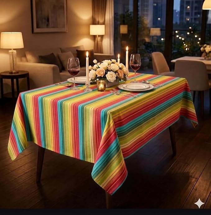 Urban Villa Table Cloth Kitchen Dining Tabletop Cover 100% Cotton 60x102 Inches Rectangle Tablecloth Washable Reusable Ideal for Hotel Restaurant Farmhouse Wedding Holiday Dinner Parties - Red Multi