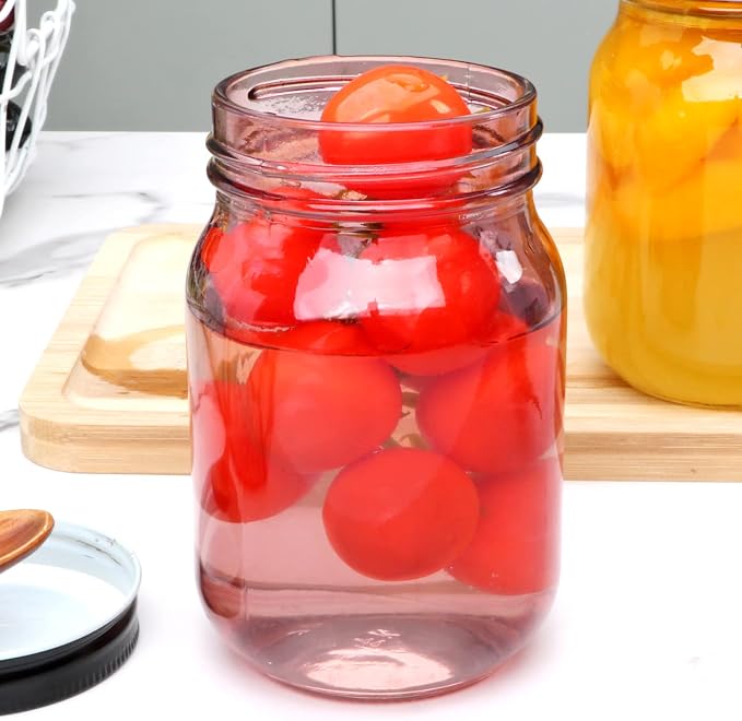 QAPPDA 16oz Glass Jars With Lids, Colorful Mason Jars,Glass Storage Jars For Food,Vibrant Glass Jars For DIY Project,Spice,Pickles,Herb,Bean,Dry Food,Dishware Safe,15 Pack