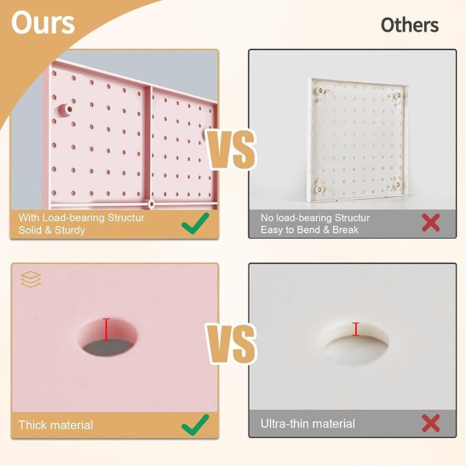 FZK Pink Peg Board Wall Organizer, 12" x 12" Modular Plastic Pegboard Display Panels for Office, Bedroom & Home Decor, Wall Mount Storage Kit with Hooks & Shelves (4 Panels)
