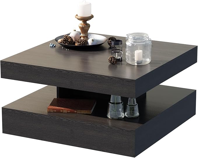 HedoAjim Black Led Coffee Table for Living Room, Square Living Room Table with Storage, Wooden Center Table Modern High Glossy Coffee Tables with 16 Colors LED Lights for Dining Room