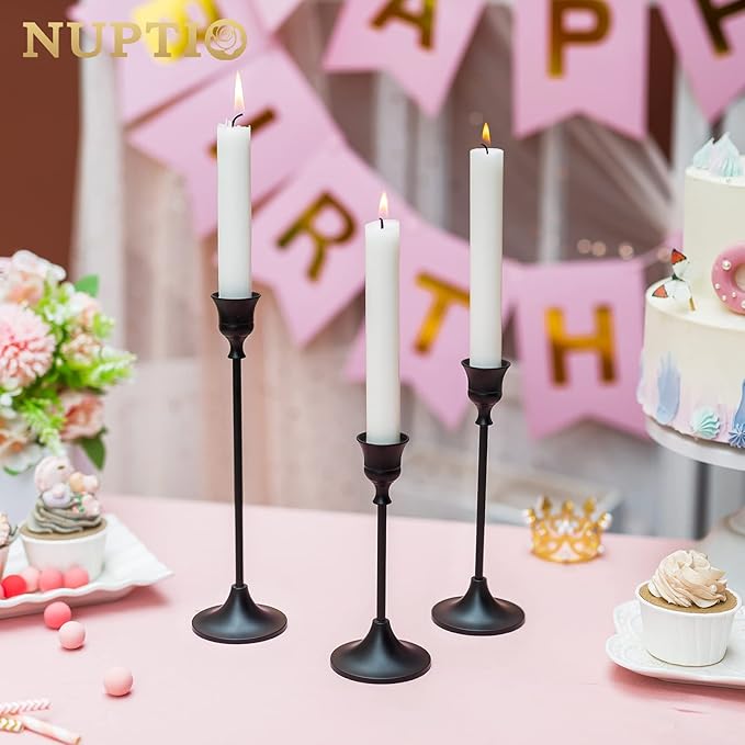Nuptio Black Candlestick Holders 30 Pcs Candle Sticks Holder Metal Tapered Candle Holder Taper Candle Holders for Wedding Christmas Party Celebration Mantel Dinner Home Decoration