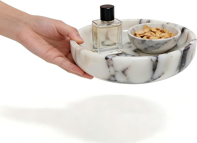 Large Decorative Marble Bowl, 7.87 inches,Natural Stone Round Bowl for Home Decor, Fruit, Nuts, Jewelry tray,Coffee Tables Centerpiece, Soap Serving (Calacatta-Viola white 7.87in)