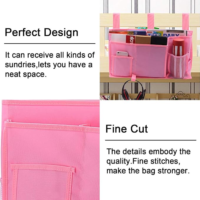 Bunk Bed Organizer - Bedside Storage Caddy with Pocket, Hanging Organizer for Camp, Dorm, Room, Hospital Bed Rail and More (Pink)