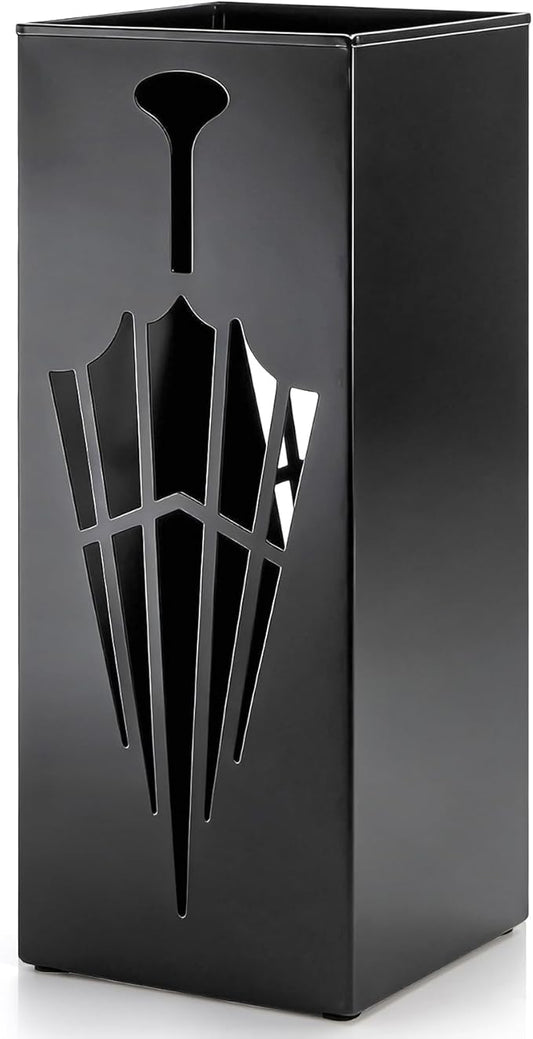 Square Metal Umbrella Stands, Umbrella Holder Rack for Entryway, Canes Walking Sticks Storage Bin Freestanding for Home Office Indoor Hotel Shop, 6.5" x 6.5" x 16.5", Black