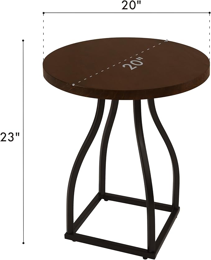 Round Side Table with Metal Pedestal Base (Brown)