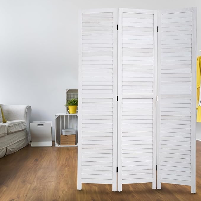 PayLessHere Room Divider Wood Privacy Screen 5.75 Ft Indoor Folding Portable Partition Screen for Bedroom Office Restaurant (White, 3 Panel)