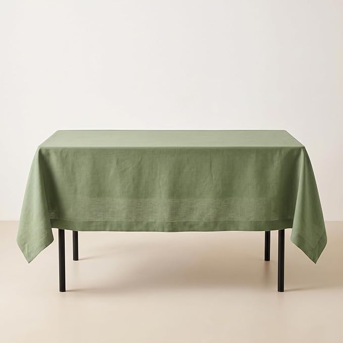 Solino Home Linen Tablecloth 60 x 90 Inch - 100% Pure Linen Oil Green Table Cloth for Rectangle Tables - Fete, Machine Washable Tablecloth for Summer
