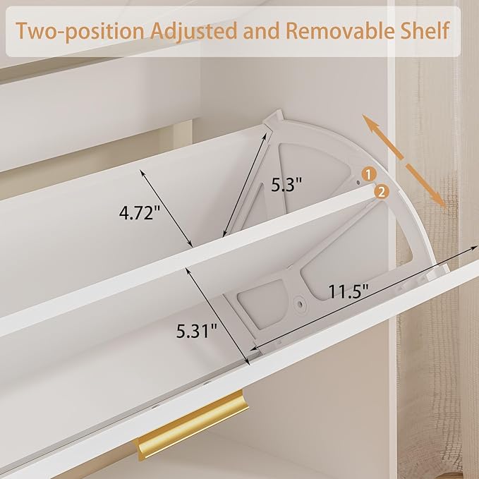 LYNSOM Shoe Cabinet with 2 Flip Drawers, Shoe Cabinet Storage for Entryway, White Shoe Storage Cabinet, Slim Wooden Freestanding Shoe Rack, Shoe Organizer with Fluted Panel for Hallway