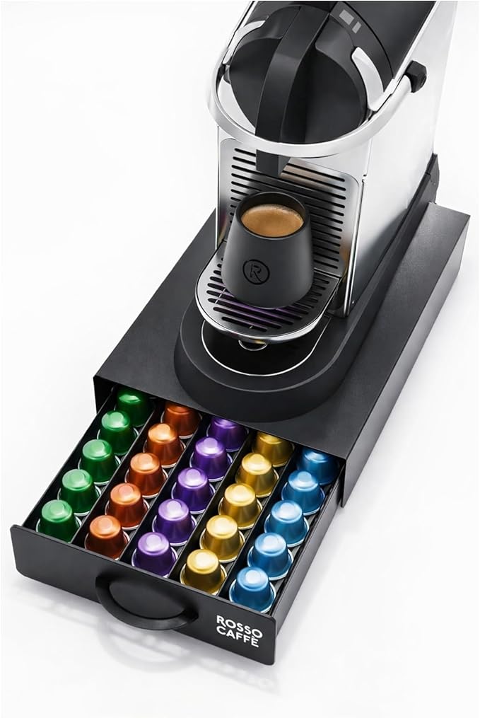 ROSSO CAFFÈ Coffee Capsule Drawer Organizer Compatible with Nespresso Original Machines, Holds 45 Capsules, Space-Saving Countertop Storage, Sleek Design