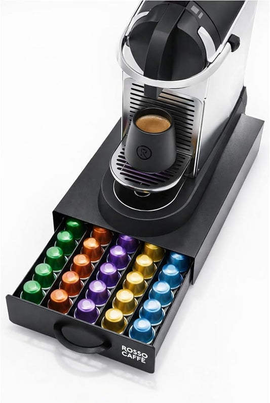 ROSSO CAFFÈ Coffee Capsule Drawer Organizer Compatible with Nespresso Original Machines, Holds 45 Capsules, Space-Saving Countertop Storage, Sleek Design