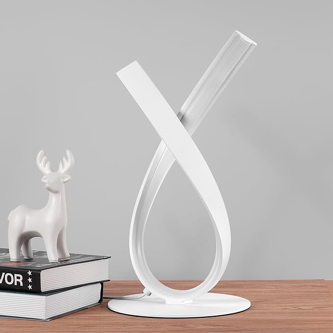 NUÜR Modern Table Lamp, Stepless Dimmable LED Spiral Lamp for Living Room, Contemporary Nightstand Lamp, White Bedside Table Lamp for Bedroom, Home, Office