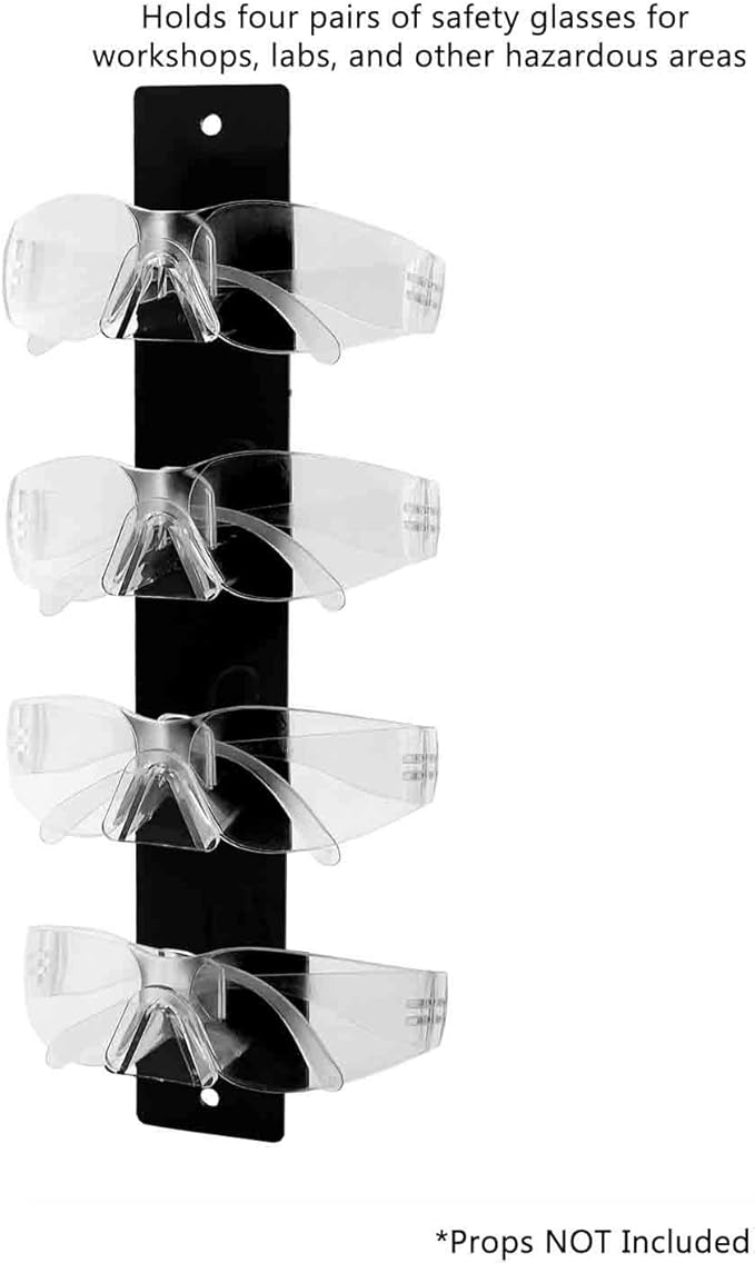 Marketing Holders 4 Pack Reading Glasses Holder 4 Pair Acrylic Wall Mount with Hardware Home Goods Retailers Supermarkets Optical Outlets Safety Eye Wear Organizer for Carpenters Woodworkers Black