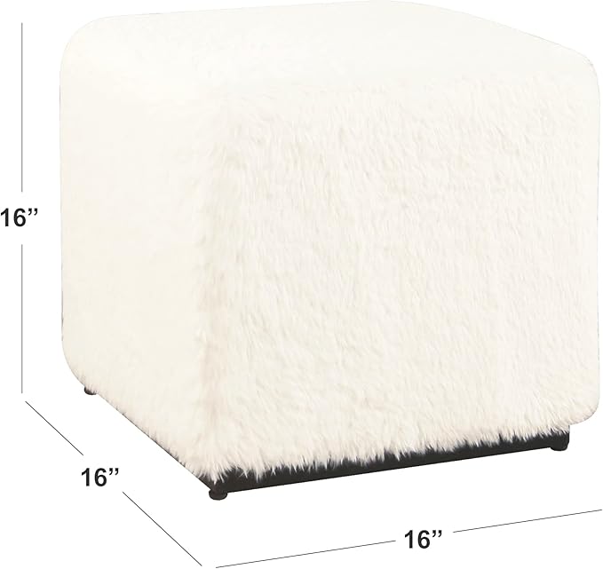 HomePop Cube Ottoman - White Faux Fur