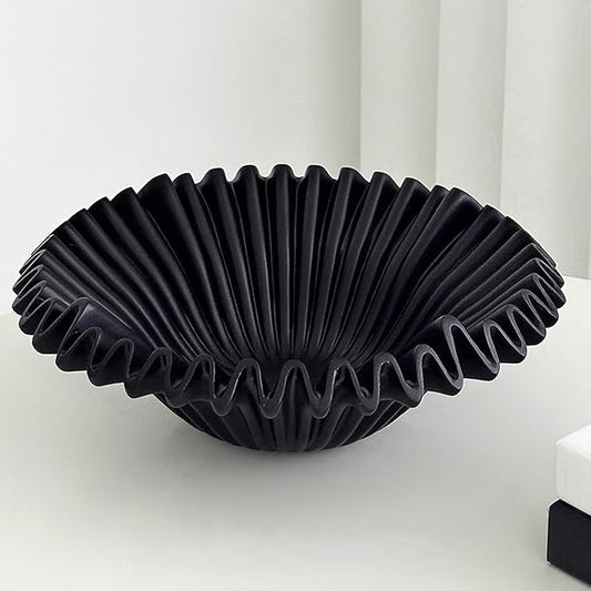 LALASTAR Large Decorative Bowl, Fruit Bowl for Kitchen Counter, Modern Home Decor, Key Bowl for Entry Table, Coffee Table Decor, Minimalist Ruffle Centerpiece Decor, 10", Black